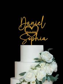 1个亚克力蛋糕装饰插牌，可定制蛋糕插片，精致装饰，复古定制，个性化设计，适用于婚礼、生日、永恒之爱等场合。 - 彩色 - 查看 4