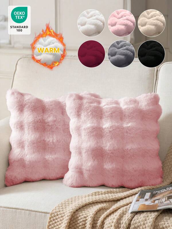 1/2/4pcs Luxurious Faux Rabbit Fur Tuscany Pillow Cover, Cushion Cover, Without Pillow Insert, Plush Fluffy Home Decorative Cushion Cover For Living Room Sofa, Bedroom Headboard, Oversized Throw Pillow, Oeko-Tex