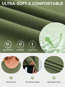 Fisoew Women's Long Sleeve Workout Shirt With Thumb Holes - Lightweight Breathable Athletic Top For Running, Yoga, Gym & Training - xanh quân đội - Xem 6