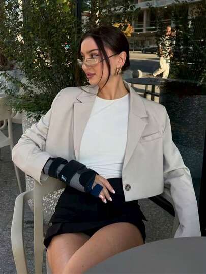 Chaqueta blazer corta minimalista, de tela de poliéster de unicolor, con cierre de botones, adecuada para la playa, la noche, las fiestas, la oficina, otoño/invierno