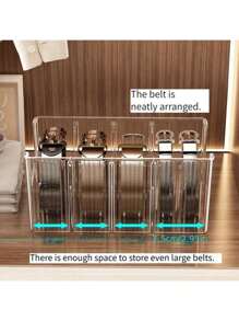 1pc/2pcs Belt Storage Box With Divided Compartments For Tie Organization And Display, Desktop Transparent Men's Waistband Storage Box - Clear - View 9