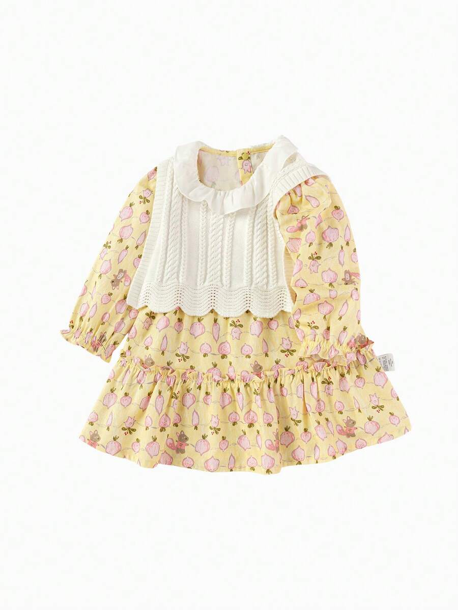 Balabala Conjunto de 2 Peças Vestido Meninas 2025 Outono Novo Conjunto Fofo