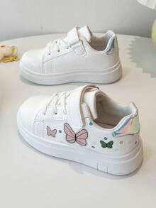 1 Paar Lässig & modische Skaterschuhe für Kinder, Schulanfang, aus PU-Leder Patchwork Obermaterial, weich & bequem, leicht, mit niedlichem Schmetterlingsdruck verziert, praktischer Klettverschluss, geeignet für Innen, Außen, Spiel, Festivals und andere Anlässe