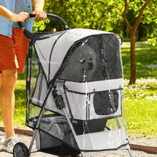 PawHut Dog Stroller Rain Cover W/ Rear Entry, Cover, For Dog Pram - White - View 1