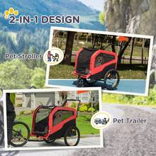PawHut 2 In 1 Dog Bike Trailer Pet Stroller For Large Dogs W/ Hitch - Red - Red - View 4