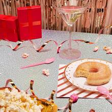 1/3pcs Silver Holographic Tablecloths Shiny Disco Laser Table Cloths 137*243cm Iridescent Plastic White Table Cover For Birthday Party, Wedding, Christmas, Winter Graduation Party Supplies - Multicolor - View 6