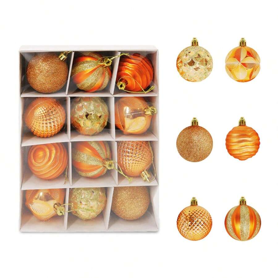 12 piezas Bolas navideñas para decorar el árbol de Navidad, 6cm bolas colgantes irrompibles para decorar el árbol de Navidad. - Amarillo - Ver 1