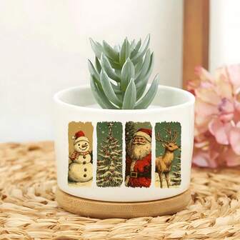 Jarrones exteriores retro de Navidad, macetas de cerámica, decoración de plantas y Feliz Navidad - Macetas para interiores y exteriores, macetas pequeñas para suculentas y macetas para flores para decoración del hogar, jardinería y regalos navideños ideales para amantes de las plantas