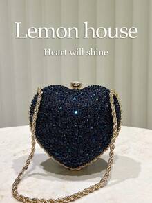 1 chiếc ví cầm tay hình trái tim lấp lánh màu xanh navy sang trọng, túi xách mini hình trái tim lấp lánh bất đối xứng dễ thương, thích hợp cho tiệc tối, đám cưới, tiệc chiêu đãi, các sự kiện kỷ niệm, món quà tuyệt vời dành cho phụ nữ, ngày Valentine. - Màu xanh hải quân - Xem 5