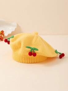 1 pieza Gorro de boina tejido con diseño de cereza lindo para niños, adecuado para usar en otoño/invierno para mantener el calor y para uso diario - A - Ver 5
