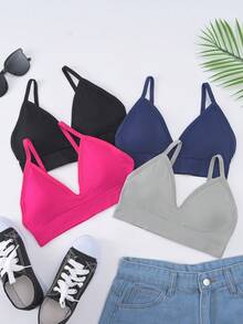 4pcs/Set Teen GirlMinimalist Casual Comfortable Wireless Bras, Seamless Soft Basic Style, Removable Pads, Suitable For Daily Wear Sports Bras - Multicolor - View 1