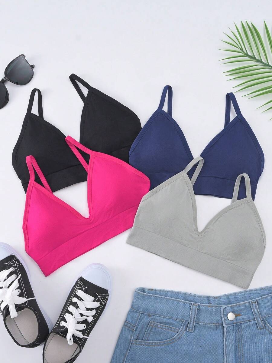 4pcs/Set Teen GirlMinimalist Casual Comfortable Wireless Bras, Seamless Soft Basic Style, Removable Pads, Suitable For Daily Wear Sports Bras - Multicolor - View 1