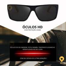 Premium Bamboo Wood Sunglasses For Men, Square, Summer, Casual - 黑色 - 查看 3