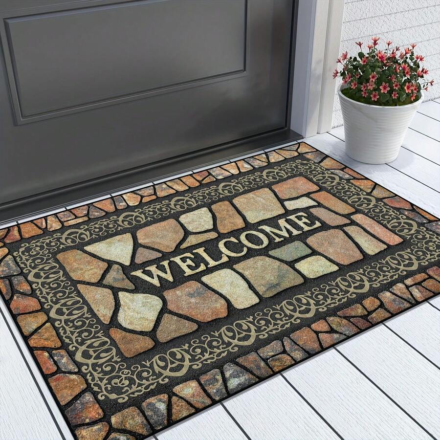 Stone Pattern Welcome Doormat Anti-Slip Floor Mat Indoor And Outdoor Entrance Carpet Home Decoration