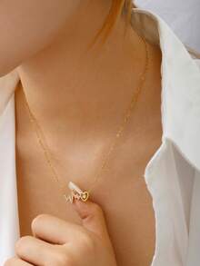 TONSI Bộ dây chuyền mặt dây chuyền hình điện tâm đồ bằng thép không gỉ mạ vàng 18K, thiết kế tối giản độc đáo, thời trang, thích hợp cho các cặp đôi, dịp lễ, đeo hàng ngày, hẹn hò, đi làm, dự tiệc, món quà tuyệt vời nhất dành cho bạn trai/bạn gái. - Vàng - Xem 3