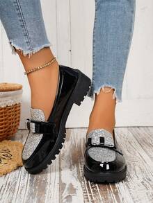 2024 Spring New Arrival British Style Slip-On Loafers, Glossy Thick Sole Soft Bottom Comfortable Fashion Flats For Women - Silver - View 3