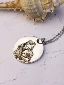 1pc Customized Minimalist Personalized Pet Portrait Engraved Round Photo Pendant Necklace | Customized 25mm Round Photo Pendant Necklace, Stainless Steel Customized Portrait Cross Chain Necklace | Pet Memorial Cross Chain Necklace | Customized Gift | Eye Necklace | Friend Necklace | Handmade Necklace | Customized Necklace | Anniversary Gift | Personalized Gift | Gift For Mom | Gift For Girlfriend | Minimalist Necklace - Photo and Letter Necklace - View 6