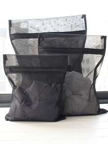 1/3/6个装黑色网眼洗衣袋，洗衣机衣物保护袋，蜂窝状洗衣袋，洗衣机专用洗涤护理袋，内衣裤洗衣袋，拉链洗衣网袋，适用于衣物、衬衫、胸罩、袜子、连裤袜、内衣裤，旅行收纳袋，春季简约风格，夏季上衣 - 黑色 - 查看 5