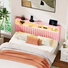 Headboard With Charging Station And Smart RGB LED Light, Full Bed Upholstered Head Board With Storage Shelves, Sturdy And Solid Headboards For Bedroom, Guest Room And Dorm - US A Type Plug(110-127V) - View 4