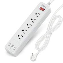 CILIA 1/2 Pcs Flat Plug Surge Protector Power Strip, 6 AC Outlets, 5 Ft Flat Braided Extension Cord,Dorm Room Essentials College,Compact Desk Charging Station Wall Mount For Office, School, Dorm