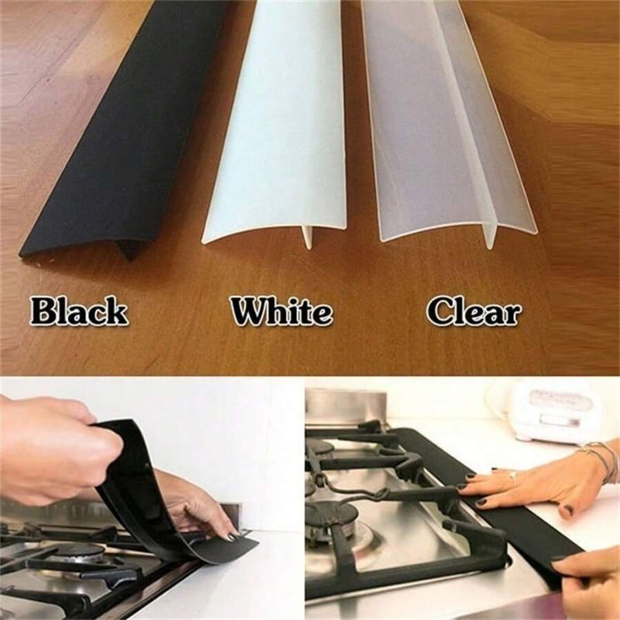 2PCS Flexible Stove Counter Gap Cover Silicone Rubber Kitchen Oil-Gas Slit Filler Heat Resistant Mat Oil Dust Water Seal (21 Inch, White) - Stove Gap Seal Kitchen Organizer - 2pcs Black - View 1