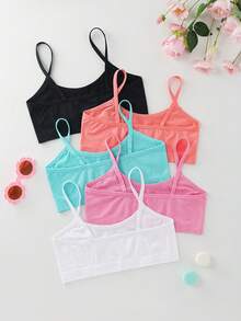5件套女童无缝舒适休闲时尚吊带背心文胸，适合学生和青少年日常穿着内衣