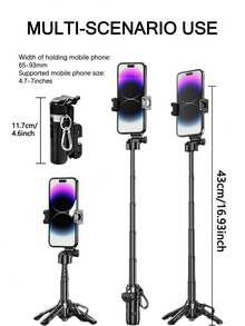 全新升级便携式自拍杆，带无线可拆卸遥控器，可伸缩多功能三脚架，适用于 4-7 英寸手机/安卓迷你口袋尺寸三脚架，适用于旅行、运动、摄影、直播、视频录制，适用于暑假、旅行、户外活动、直播、稳定录制视频博客设备，承重能力强
