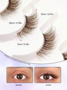 7对Asiteo棕色半条假睫毛，自然纤细猫眼款，蓬松柔软，透明睫毛梗，短款半条假睫毛，条状假睫毛，睫毛，假睫毛 - 眼尾拉長款 - 查看 3