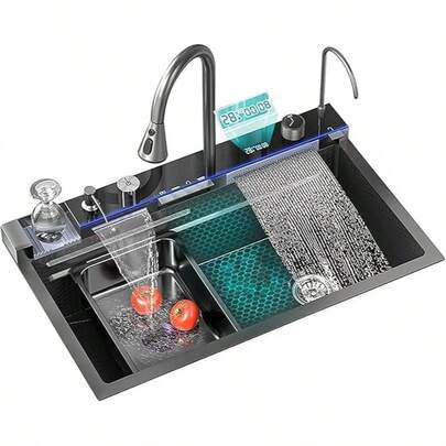 Tarjas Para Cocina Acero Inoxidable 304 Blanco Fregadero De Cocina con Extraíble Grifo Engrosado, Cocina Integral con Dispensador de jabón Colador de Drenaje y Accesorios (Color:Blanco/Gris/Oro Cepillado Tamaño : 75x45x21cm)