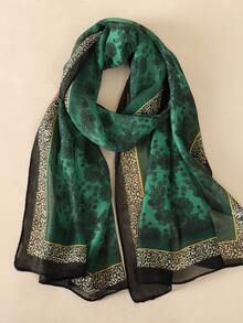 1pc Women's Elegant Casual Leopard Print Chiffon Scarf, Petite Long Style, Lightweight And Portable, Suitable For Daily Wear And Holiday Gifts - Green - View 3