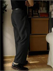 Men's Baggy Wide Leg Dress Pant Straight Leg Suit Pant Lightweight Modern Fit Business Trousers-20256688 - 純黑色 - 查看 2