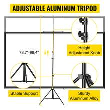 Tripod Projector Screen With Stand 80 Inch 16:9 4K HD Projection Screen Stand Wrinkle-Free Height Adjustable Portable Screen For Projector Indoor & Outdoor For Movie, Home Cinema, Gaming, Office - 黑與白 - 查看 4