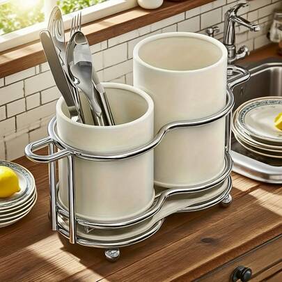 1 Durable Chopstick Holder, Space-Saving Cutlery Organizer, Made Of Durable Material Storing Cutlery - Multifunctional Kitchen Countertop Drainer And Holder Drying Cutlery (Chopsticks/Spoons), Stylish And Design, Chopstick And Spoon Holder, Chopstick Box, Covered Chopstick Holder, Chopstick Drying Rack, Chopstick And Spoon Rest, Cutlery Rack, Compact Design, Simple Storage Solution, Rust-Resistant Material, High-Quality Metal, Cutlery Rack, Multifunctional Storage, Home Decor, Party & Christmas Storage