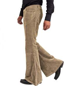 Men's Corduroy Vintage Bell Bottom Pants 70s,Disco Stretchy Flared Pants Fit 60s 70s Outfits For Men,Mens Bell Bottom Jeans.-20256688 - 布朗2 - 查看 6