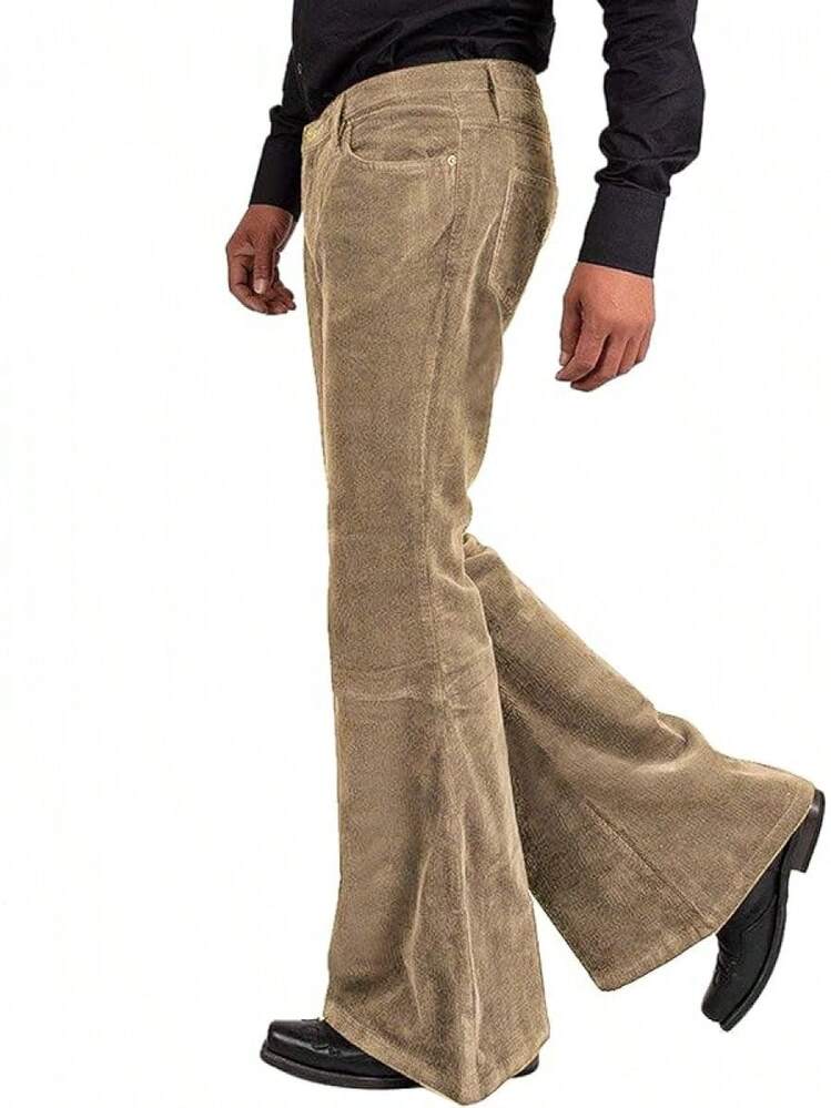 Men's Corduroy Vintage Bell Bottom Pants 70s,Disco Stretchy Flared Pants Fit 60s 70s Outfits For Men,Mens Bell Bottom Jeans.-20256688 - 布朗2 - 查看 6