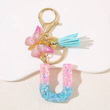 1 件个性化粉色首字母钥匙扣，带可爱蝴蝶吊饰 - 耐用树脂结构爱心亮片字母吊坠钥匙扣 - 包袋、背包和汽车钥匙的时尚配饰 - 送给女士和女孩的理想礼物 包袋配件挂绳带身份证夹汽车配件包袋吊饰 - 彩色 - 查看 30