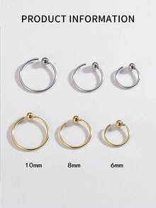 1pc S925 Sterling Silver Minimalist Geometric Hoop Earrings, Available In 6mm, 8mm, 10mm And 12mm Sizes. This Earring Is Fresh, Fashionable, Versatile And Practical, Making It A Perfect Gift For Mom, Girlfriend Or Sister. - Single Nose Ring - View 2