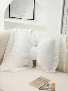 1 pernă decorativă în formă de fundă, pernă cu fundă din dantelă roz, pernă de canapea cu design drăguț și fundă, potrivită pentru decorarea zilnică, Halloween, Crăciun