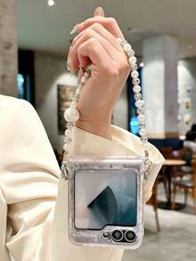 Luxury Laser Aurora Shell Pattern Bracelet Chain Pink Phone Case Compatible With Samsung Galaxy Z Flip 7 6 5 4 3 5G Cute Colorful Camera Protection Shockproof Cover - 粉色 - 查看 4