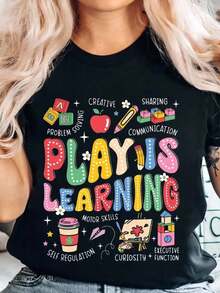 Camiseta "Está bien ser diferente" 2026, Regalo para la Neurodiversidad, Camiseta de Educación Especial, Camisetas para Maestros de AAC, Camiseta con Gráficos Impresos, Camiseta Casual de Manga Corta para Mujer - Negro - Ver 1