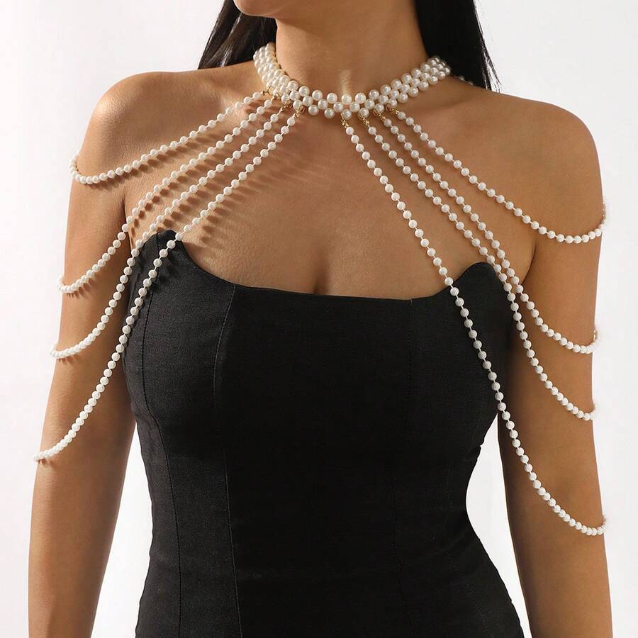 Fashionable Layered Imitation Pearl Tassel Shoulder Chain - Dress ...