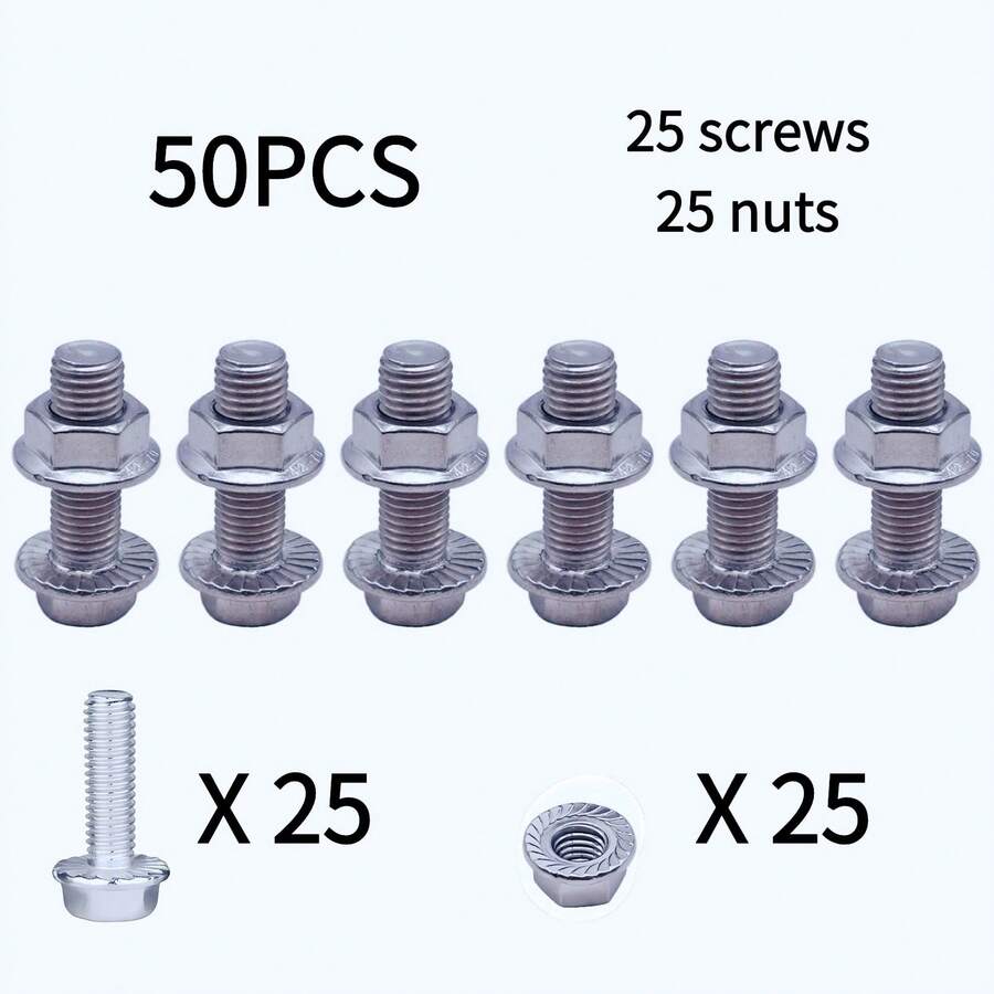 20/50 piezas Tuercas hexagonales con cabeza de cruz y ranura, plateadas en zinc blanco, adecuadas para automóviles, motocicletas y vehículos eléctricos