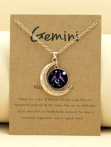 1/12pcs 12 Zodiac Glow-In-The-Dark Moon Pendant Necklace, Fashionable Personalized Constellation Card Necklace
