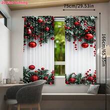 2PCS Christmas Curtains Are Suitable For Winter Home Decoration, Featuring Bright Red Poinsettia Colorful Ball And Pine Tree Branch Patterns. The Pole Pocket Design Protects Privacy And Is Suitable For Multi-Purpose Windows In Living Rooms, Dining Rooms, Bedrooms, Kitchens, Study Rooms, And Game Rooms