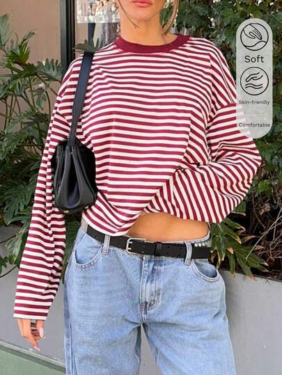 Women's Long Sleeve Shirts Casual Crew Neck Basic Fall Tops Loose Fit Comfy