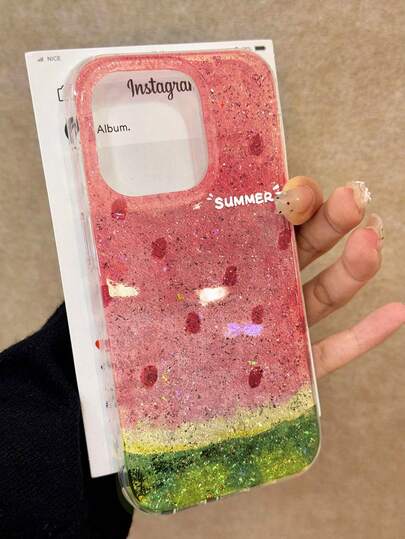 亮片西瓜印花闪光防震简约厚手机壳适用于 16/11/16 Pro/16 Plus/16 Pro Max/16e/15 Pro Max/13/14/12/XS/XR、 15 Pro Max、 12 Pro Max、 13 Pro Max、 14 Pro Max、 13、11、12、P11、P12、防摔 XS、XR 保护套防水防刮