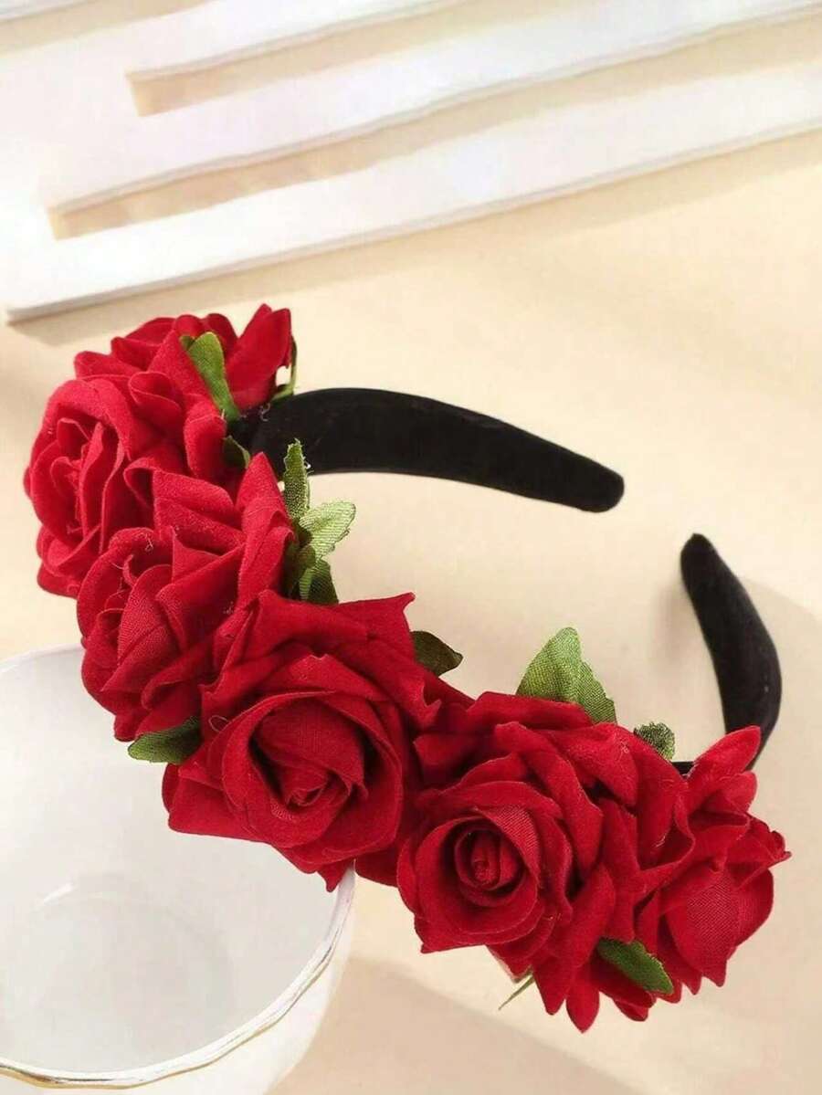 1件裝花卉髮箍,人造玫瑰頭飾,森林風花卉髮箍女款,精緻清新髮飾,美妝居家髮飾 - 彩色 - 查看 1