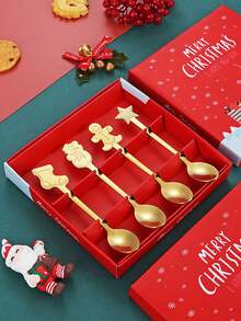 4pcs Creative Christmas Stainless Steel Spoons,Christmas Spoon Set,Christmas Gift Decor,Christmas Gift Gift Box,Fruit Spoons,Dessert & Coffee Spoons, Christmas-Themed Cartoon Cutlery Set,Stirring Mixing Spoons,Creative Stainless Steel Coffee Spoons - Multicolor - View 7
