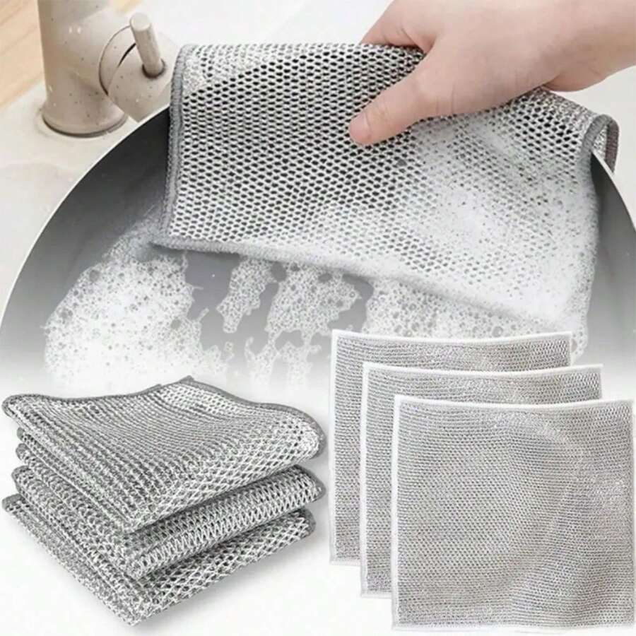 10 PIEZAS Paños multiusos de alambre para lavar platos en húmedo y seco, nuevos paños de cocina multiusos de alambre metálico que no rayan, almohadillas de limpieza de metal reutilizables y premium para el hogar, la cocina y la estufa