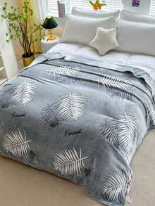 1 件灰色羽毛图案毛绒毯，温暖厚实，适合秋冬季，柔软亲肤，多尺寸多用途盖毯，适合客厅、沙发、卧室 - 灰色 - 查看 4